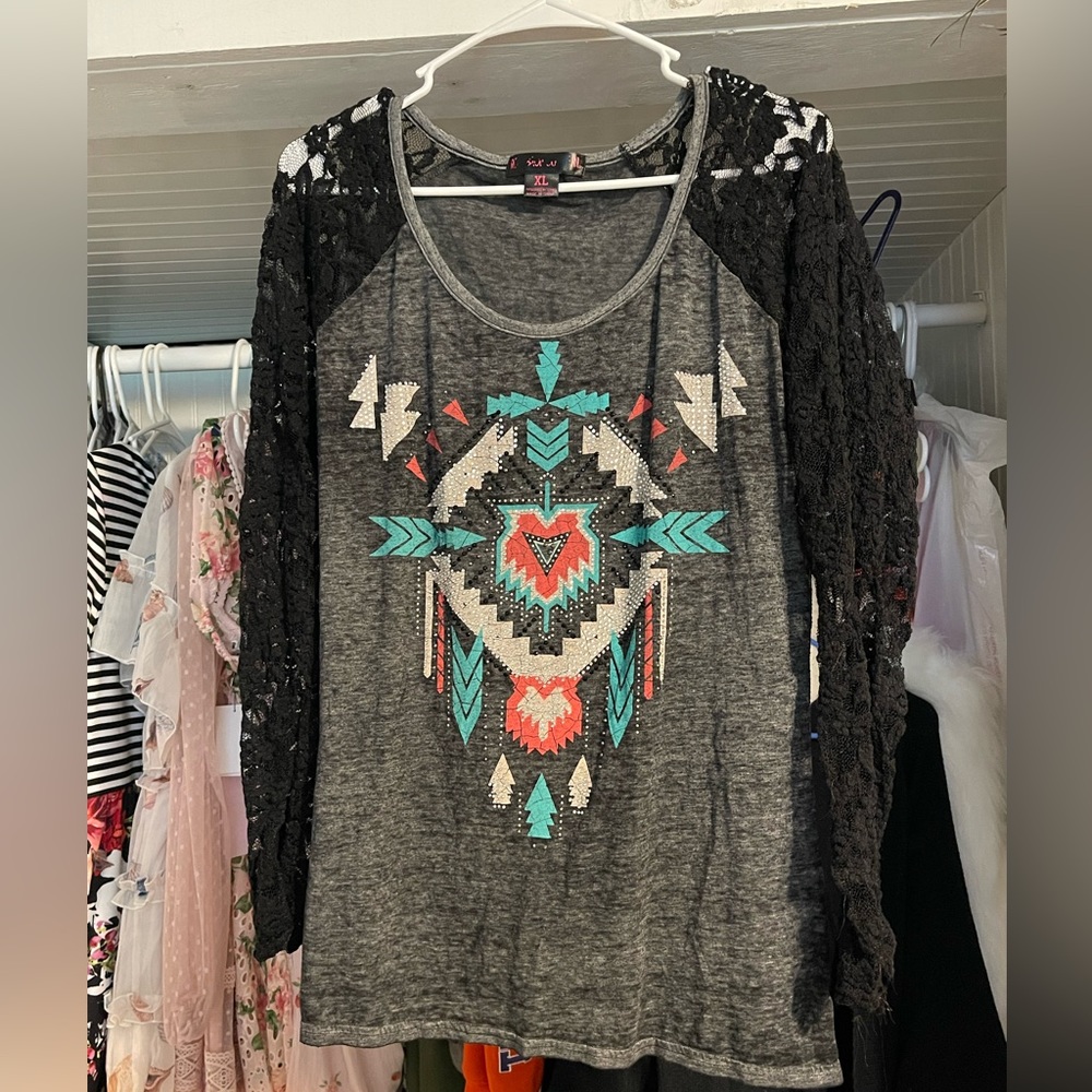 Rock & Roll Cowgirl- baseball tee with lace sleeves